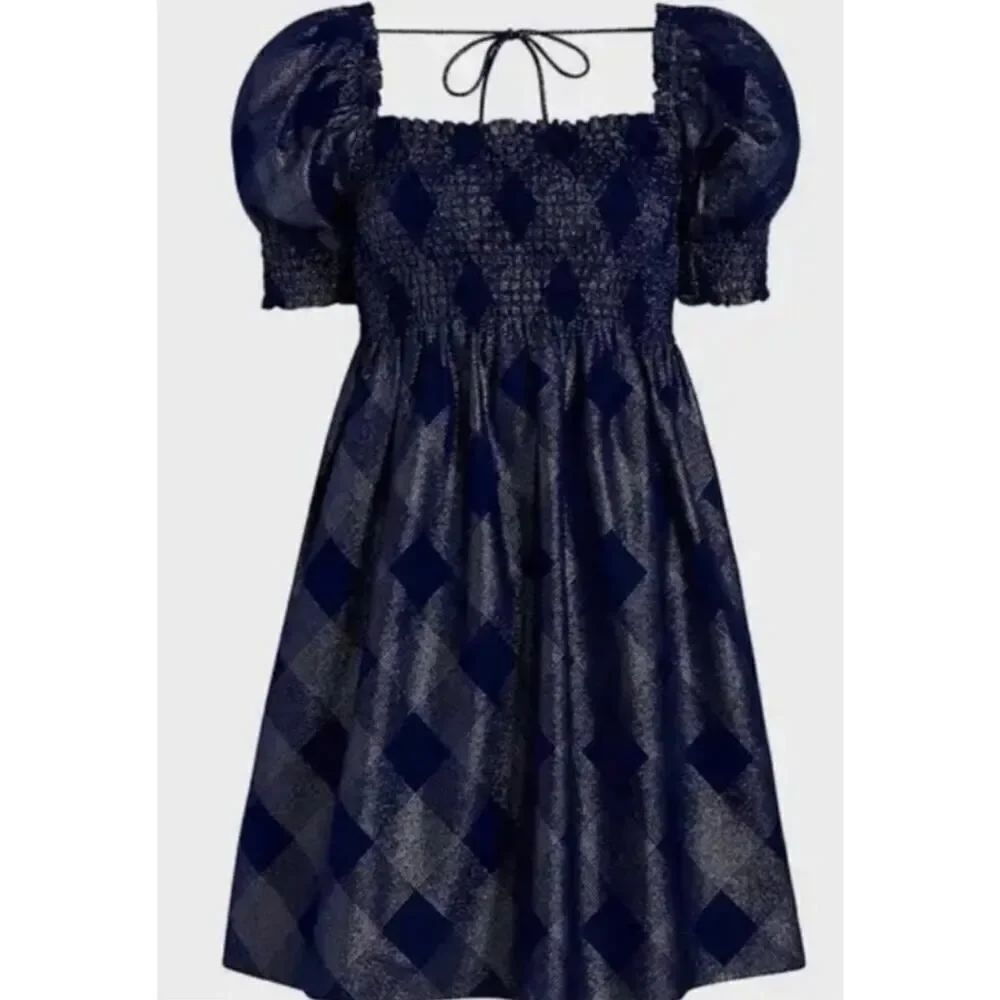 Hill House Athena Nap Dress in Navy Glitter Check Women’s Sz. L